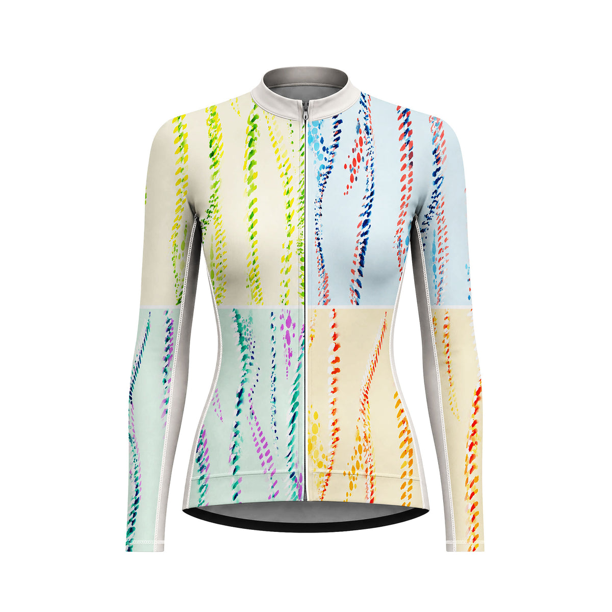 Women Long Sleeve Pastel Rainbow Vertical Dot Streak Cycling Jersey Full Zip Bike Top