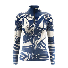 Black White Art Deco Cubist Equestrian Rider Horse Print Long-Sleeve Quarter-Zip Riding Top