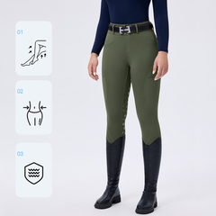Horseshoe Silicone Grip High-Waist Equestrian Breeches with Decor Pockets