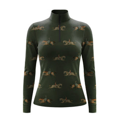 RIDER ATELIER Vintage Equestrian Rider Scene Quarter-Zip Top | Light Gray Riding Shirt