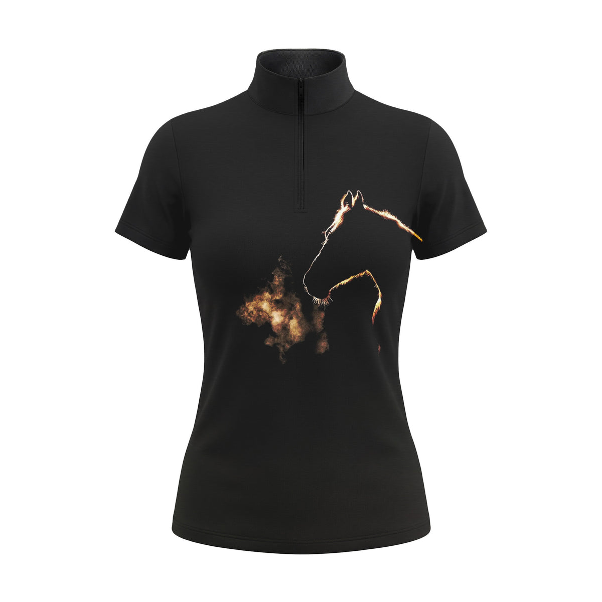 RIDER ATELIER Glowing Horse Silhouette Short Sleeve Equestrian Quarter-Zip Top