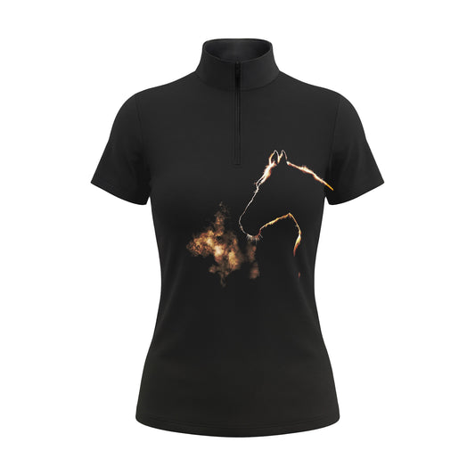 RIDER ATELIER Glowing Horse Silhouette Short Sleeve Equestrian Quarter-Zip Top