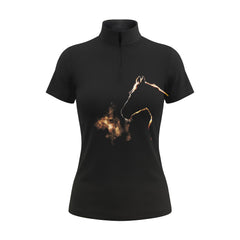 RIDER ATELIER Glowing Horse Silhouette Short Sleeve Equestrian Quarter-Zip Top