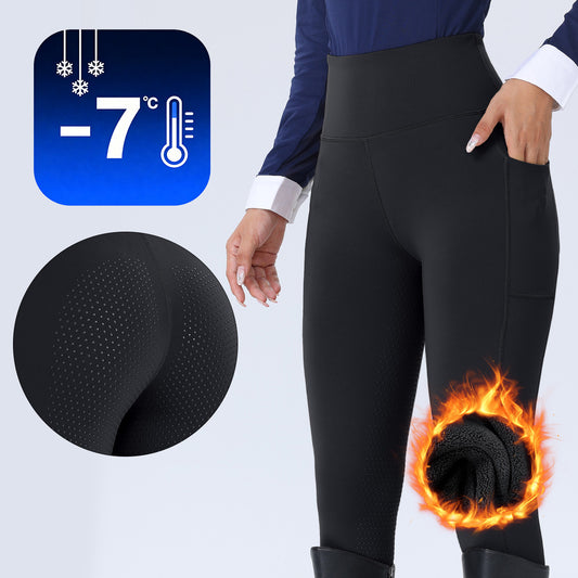 Women's High Waisted Winter Fleece Lined Riding Breeches, Dotted Full Seat Silicone Grip Equestrian Pants for Cold Weather