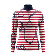 Red White Stripe Navy Rope Stirrup Ditsy Full Print Long-Sleeve Quarter-Zip Riding Top