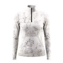 RIDER ATELIER Beige Equestrian Toile De Jouy Print Long-Sleeve Quarter-Zip Riding Top