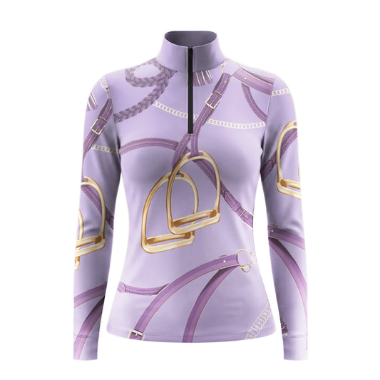 RIDER ATELIER Lavender Equestrian Stirrup & Bridle Equestrian Quarter-Zip Top | Lilac Riding Shirt