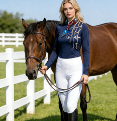 RIDER ATELIER Equestrian Horse Print Silk Skinny Scarf | Multi-Color Horse & Stripe Bag & Hair Accessory