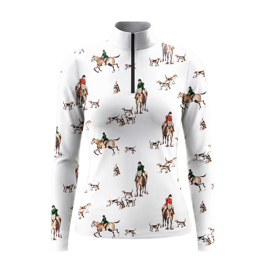 Fox Hunt Scene Art Print Long Sleeve Zip Top