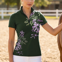 RIDER ATELIER Deep Purple Wisteria Floral Print Short-Sleeve Quarter-Zip Riding Top