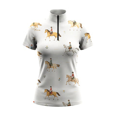 Off White Cartoon Show Jumping Rider Pony Ditsy Print Short-Sleeve Quarter-Zip Riding Top