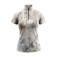 RIDER ATELIER Watercolor Sketch Horses Print Short-Sleeve Equestrian Top