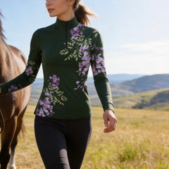 RIDER ATELIER Purple Wisteria Floral Print Long-Sleeve Quarter-Zip Riding Top