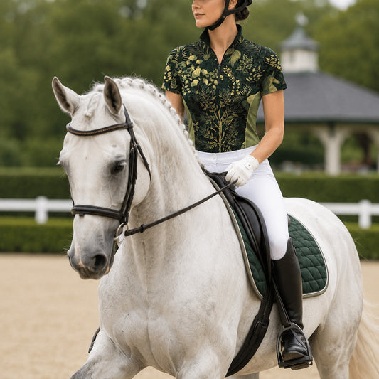 RIDER ATELIER Enchanted Forest Unicorn Print Short-Sleeve Quarter-Zip Riding Top