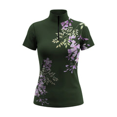 RIDER ATELIER Deep Purple Wisteria Floral Print Short-Sleeve Quarter-Zip Riding Top