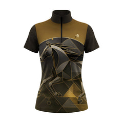 RIDER ATELIER Black & Gold Geometric Horse Print Short-Sleeve Quarter-Zip Riding Top