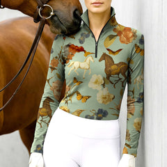 RIDER ATELIER Wildflower Meadow Equestrian Quarter-Zip Top