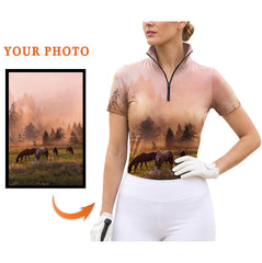Custom Photo Equestrian Quarter-Zip Top | Personalized Horse Riding Shirt