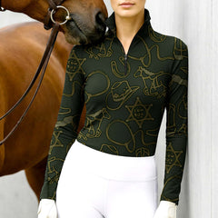 RIDER ATELIER Cowboy Western Equestrian Quarter-Zip Top | Olive Green Riding Shirt