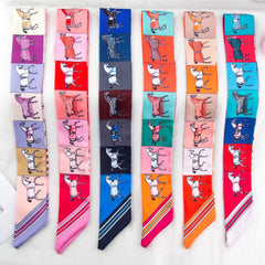 RIDER ATELIER Equestrian Horse Print Silk Skinny Scarf | Multi-Color Horse & Stripe Bag & Hair Accessory