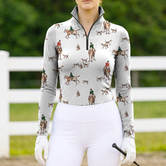 Fox Hunt Scene Art Print Long Sleeve Zip Top