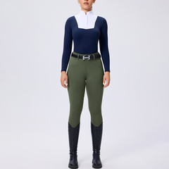 Horseshoe Silicone Grip High-Waist Equestrian Breeches with Decor Pockets