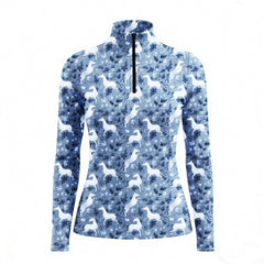 RIDER ATELIER Prancing Horse Equestrian Quarter-Zip Top | Blue Floral Riding Shirt