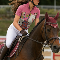 RIDER ATELIER Folk Art Horse Print Short-Sleeve Quarter-Zip Riding Top