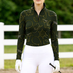 RIDER ATELIER Cowboy Western Equestrian Quarter-Zip Top | Olive Green Riding Shirt