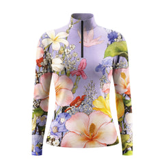 RIDER ATELIER Blue Floral Garden Print Long-Sleeve Quarter-Zip Riding Top