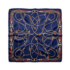 Navy Equestrian Bit Chain Tassel Scarf‑Print Long‑Sleeve Quarter‑Zip Riding Top | Free Matching Design Scarf Gift