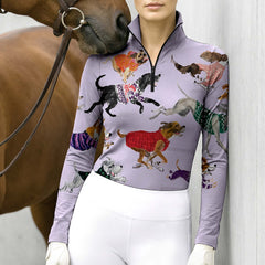 Off White Watercolor Multi Breed Dogs In Knit Sweaters Allover Print Long-Sleeve Quarter-Zip Riding Top