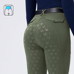 Horseshoe Silicone Grip High-Waist Equestrian Breeches with Decor Pockets