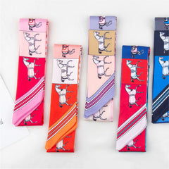RIDER ATELIER Equestrian Horse Print Silk Skinny Scarf | Multi-Color Horse & Stripe Bag & Hair Accessory