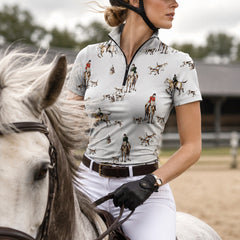 RIDER ATELIER Fox Hunt Equestrian Short Sleeve Quarter-Zip Top