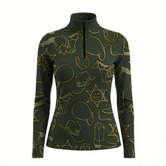 RIDER ATELIER Cowboy Western Equestrian Quarter-Zip Top | Olive Green Riding Shirt