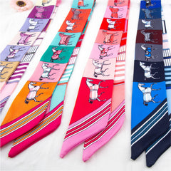 RIDER ATELIER Equestrian Horse Print Silk Skinny Scarf | Multi-Color Horse & Stripe Bag & Hair Accessory