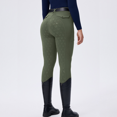 Horseshoe Silicone Grip High-Waist Equestrian Breeches with Decor Pockets