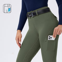 Horseshoe Silicone Grip High-Waist Equestrian Breeches with Decor Pockets