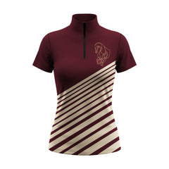 Dark Forest Green / Red Diagonal Stripe Line Art Horse Embroidered Short-Sleeve Quarter-Zip Riding Top