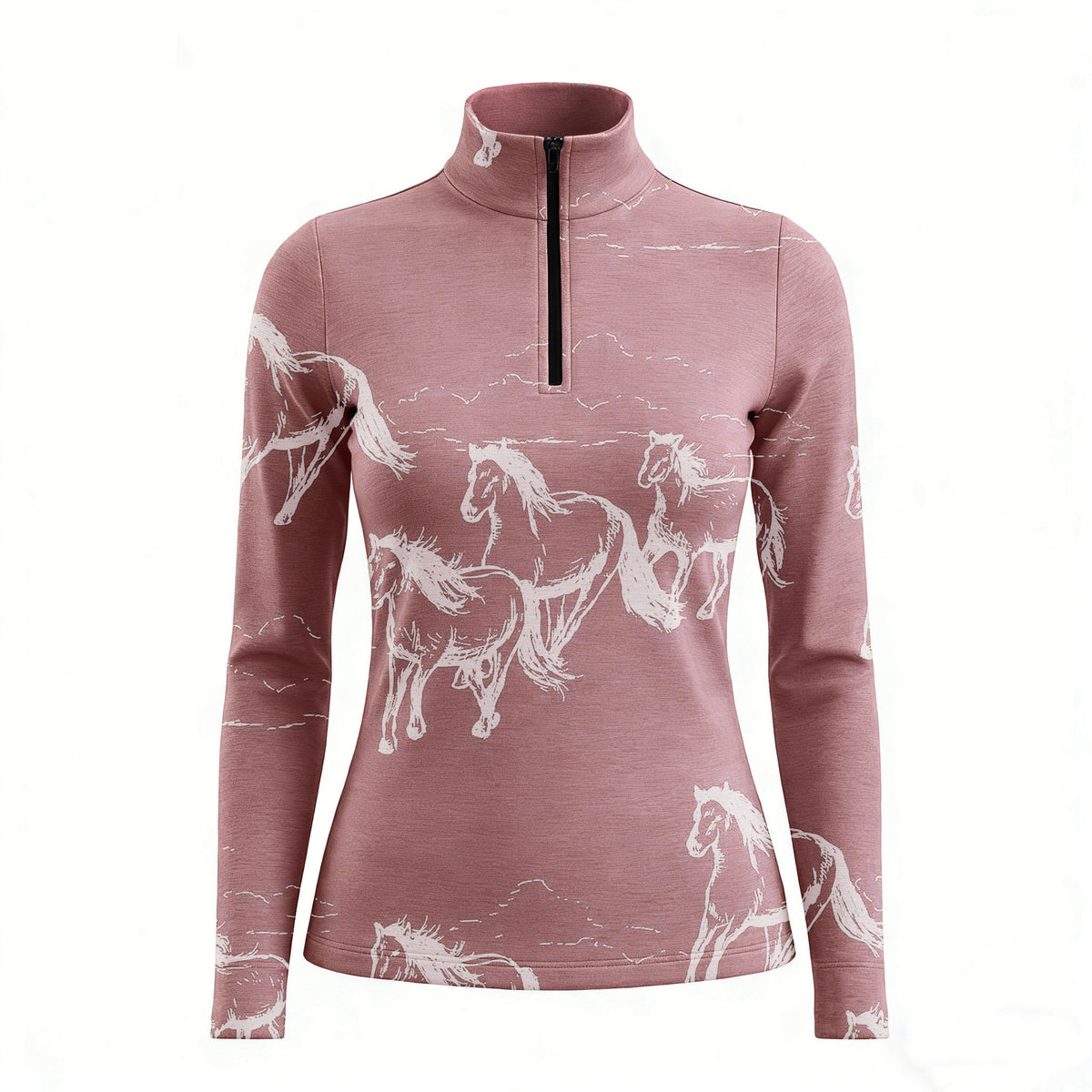 RIDER ATELIER Herd of Horses Sketch Equestrian Quarter-Zip Top