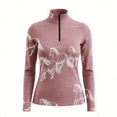 RIDER ATELIER Herd of Horses Sketch Equestrian Quarter-Zip Top