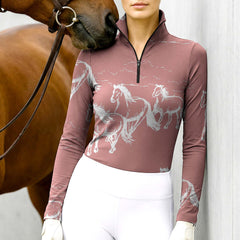 RIDER ATELIER Herd of Horses Sketch Equestrian Quarter-Zip Top