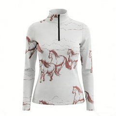 RIDER ATELIER Herd of Horses Sketch Equestrian Quarter-Zip Top