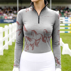 RIDER ATELIER Herd of Horses Sketch Equestrian Quarter-Zip Top