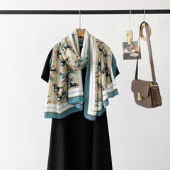 RIDER ATELIER Equestrian Print Lightweight Summer Silk Shawl