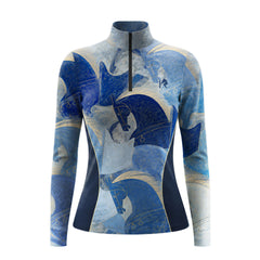 Vintage Fresco War‑Horse Art Print Long‑Sleeve Quarter‑Zip Riding Top