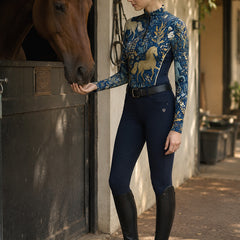 RIDER ATELIER Midnight Blue Mythical Horse And Floral Long-Sleeve Quarter-Zip Riding Top