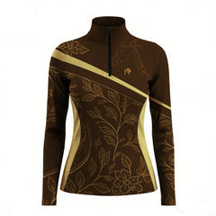 RIDER ATELIER Brown Floral Horse Sketch Print Long-Sleeve Quarter-Zip Riding Top