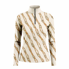 Equestrian Bit & Bridle Diagonal Print Long‑Sleeve Quarter‑Zip Riding Top